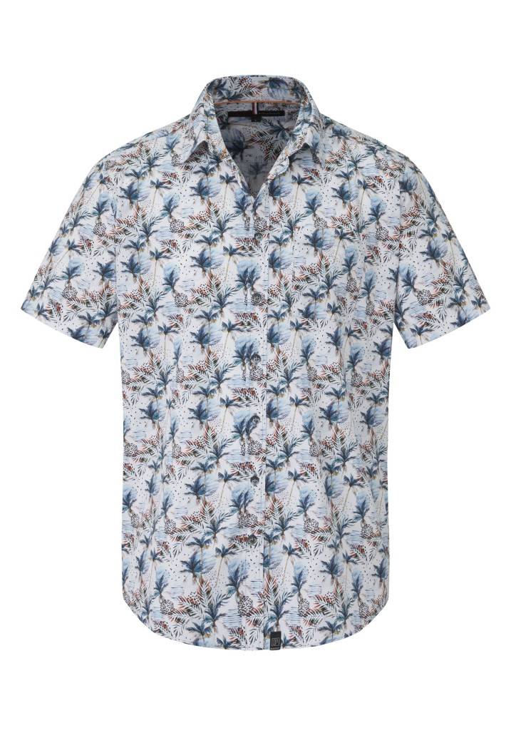 Paddocks Short Sleeve All Over Palm Print Normale Passform - Blue