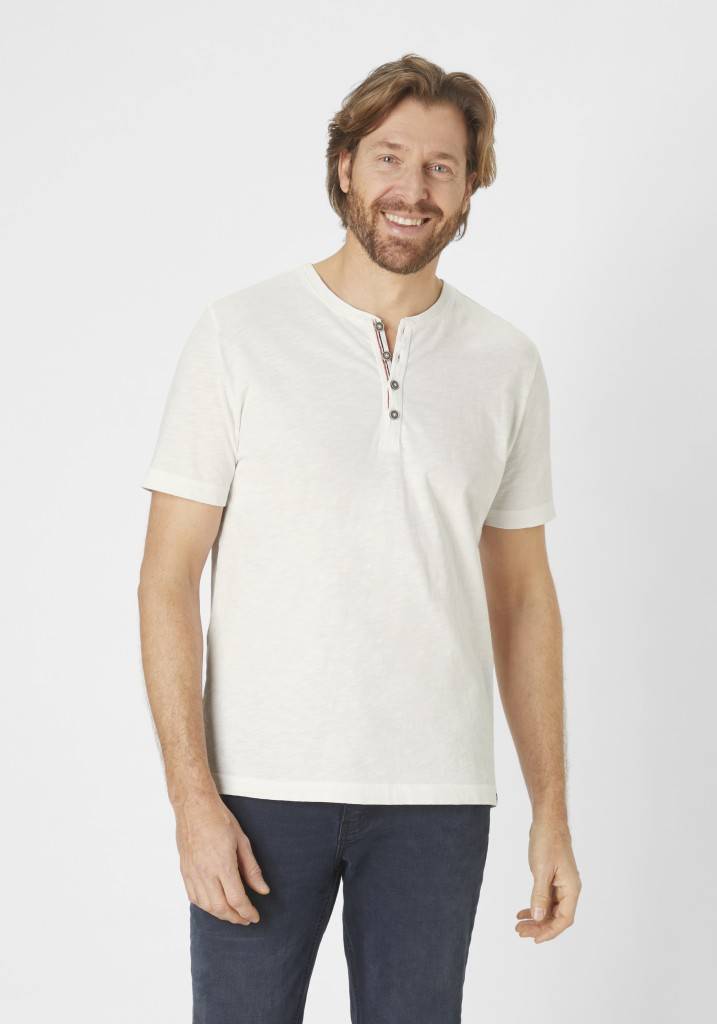Paddocks Short Sleeve Henley Shirt, Single Jersey Normale Passform - Off White