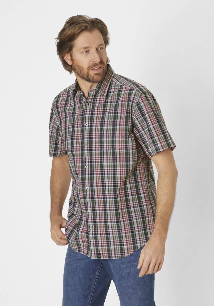 Paddocks Short Sleeve Seersucker Check Shirt Normale Passform - Khaki