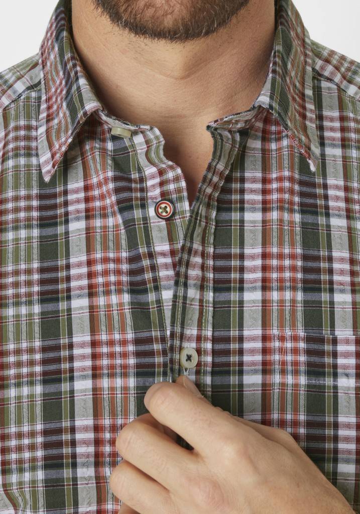 Paddocks Short Sleeve Seersucker Check Shirt Normale Passform - Khaki