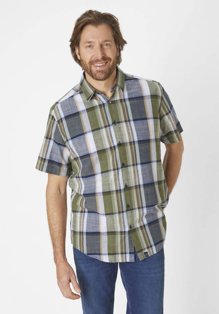 Paddocks Short Sleeve Shirt Big Check Normale Passform - Khaki