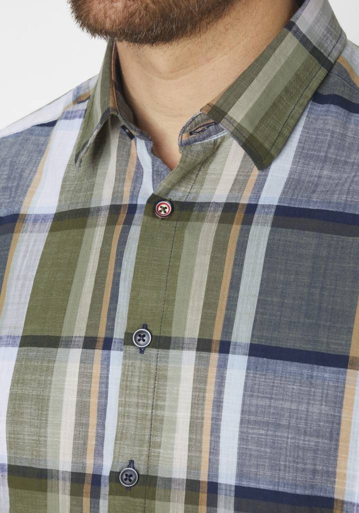 Paddocks Short Sleeve Shirt Big Check Normale Passform - Khaki