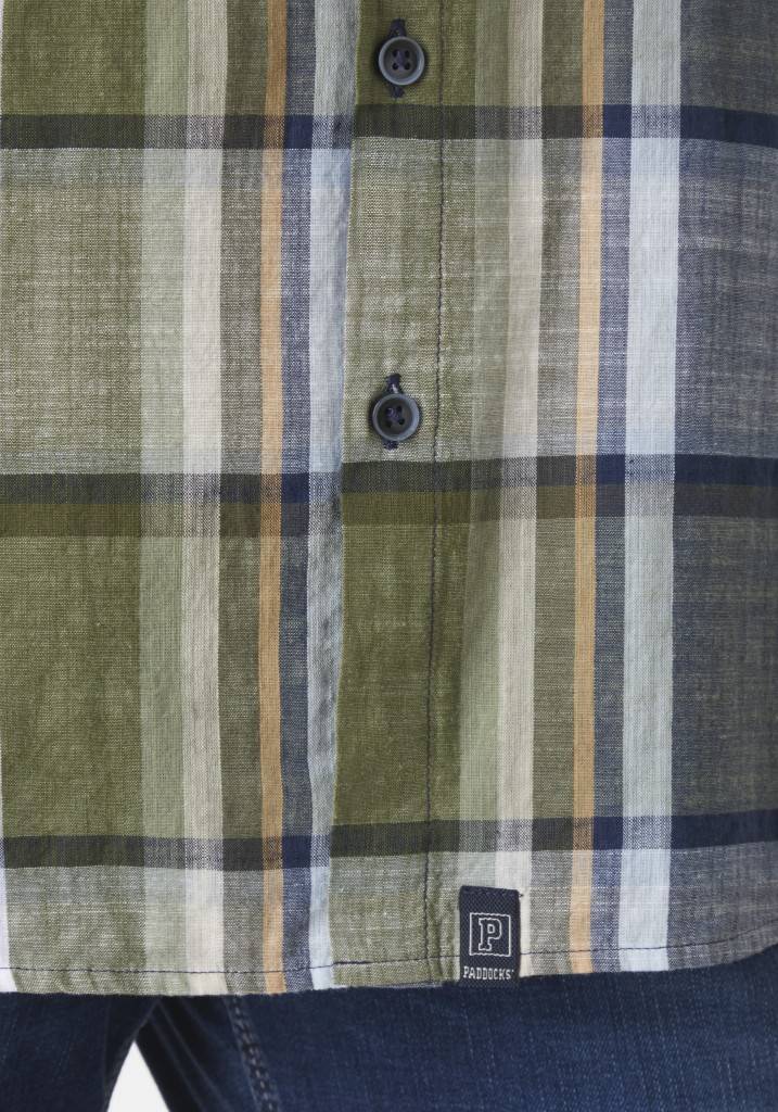 Paddocks Short Sleeve Shirt Big Check Normale Passform - Khaki