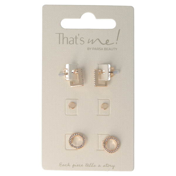 Parsa Beauty That's Me By PARSA Beauty Ohrstecker-Set In Gold Mit Rechteckigen Huggies, Plättchen Und Kreisen