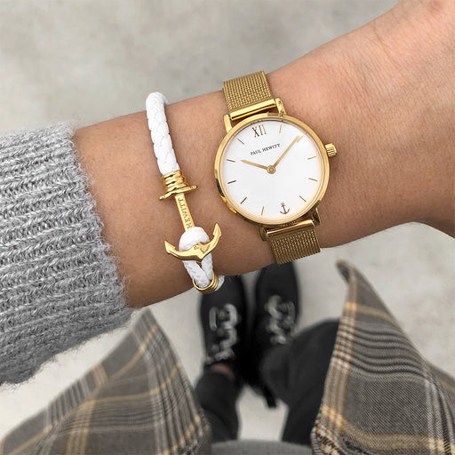 Paul Hewitt Ankerarmband Phrep Lite Gold Leder Weiß