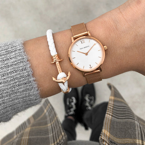 Paul Hewitt Ankerarmband Phrep Lite Roségold Leder Weiß