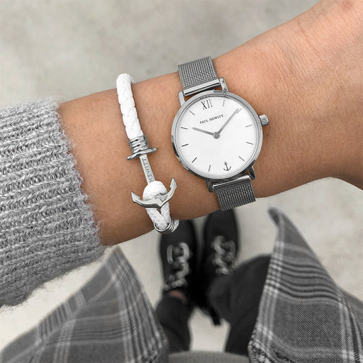 Paul Hewitt Ankerarmband Phrep Lite Silber Leder Weiß