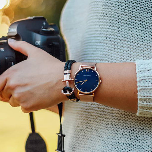 Paul Hewitt Ankerarmband Phrep Roségold Leder Marineblau