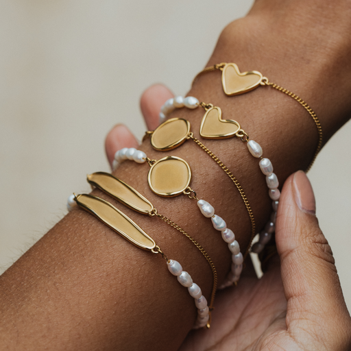 Paul Hewitt Engravable Heart Pearl Armkette Gold