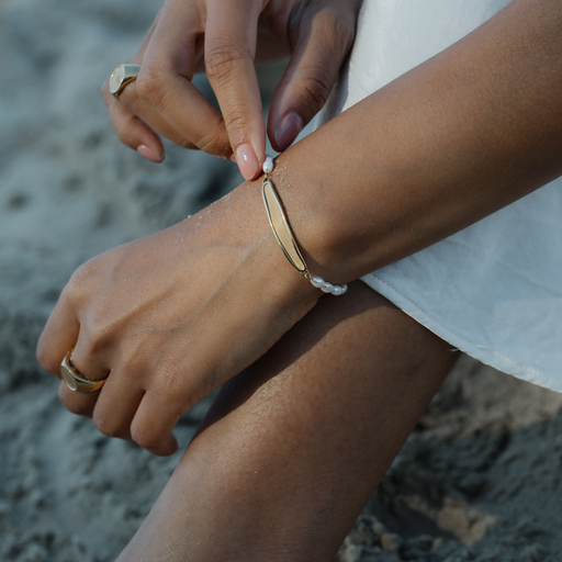 Paul Hewitt Engravable Plate Pearl Armkette Gold