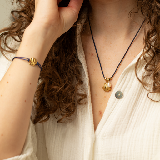 Paul Hewitt Scallop Blue Nylon Halskette Gold