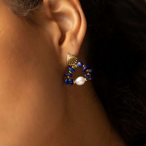 Paul Hewitt Scallop Stone Ohrring Gold