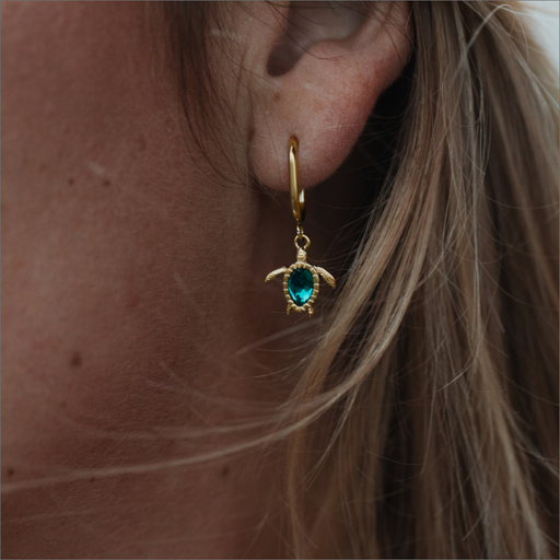 Paul Hewitt Turtle Hoops Ohrring Aquamarine Gold