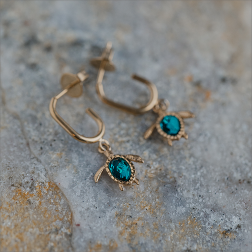 Paul Hewitt Turtle Hoops Ohrring Aquamarine Gold