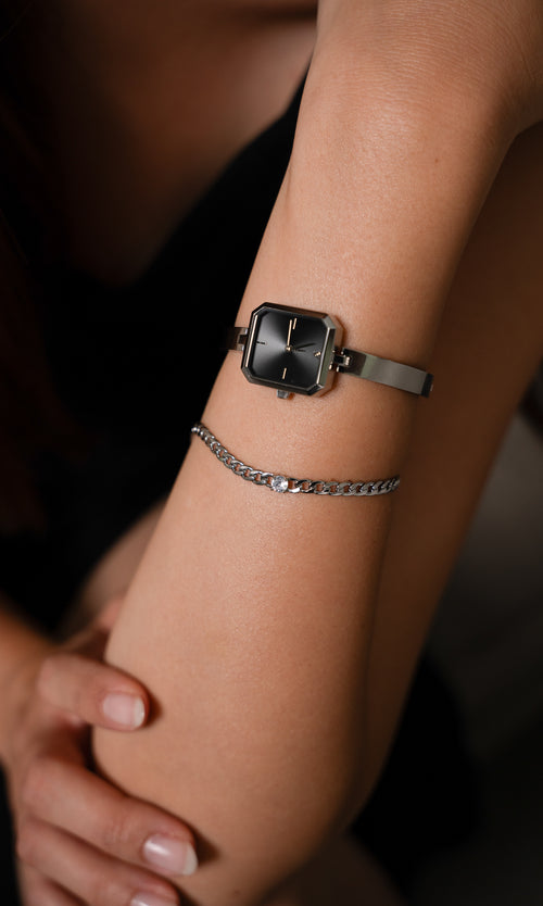 Paul Valentine Ethereal Watch & Curb Bracelet Set Silver