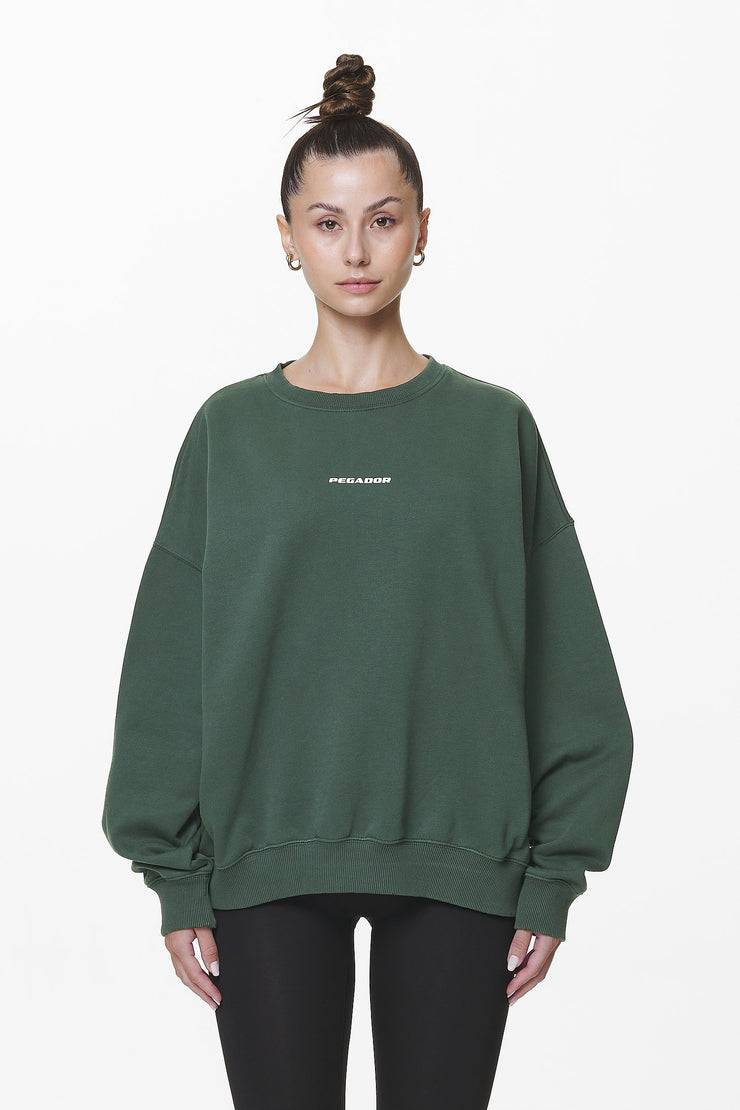 Pegador Aelva Logo Heavy Oversized Crew Neck Washed Sage Green