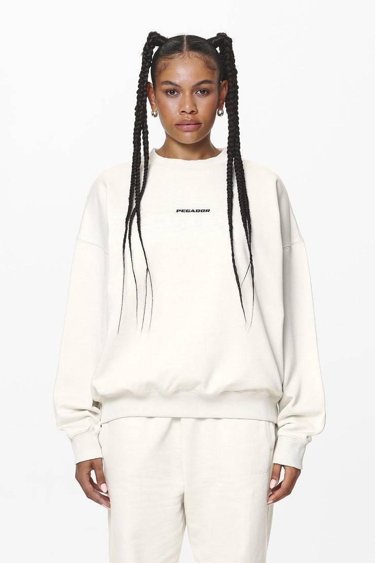 Pegador Aelva Logo Heavy Oversized Crew Neck Washed Salty Cream
