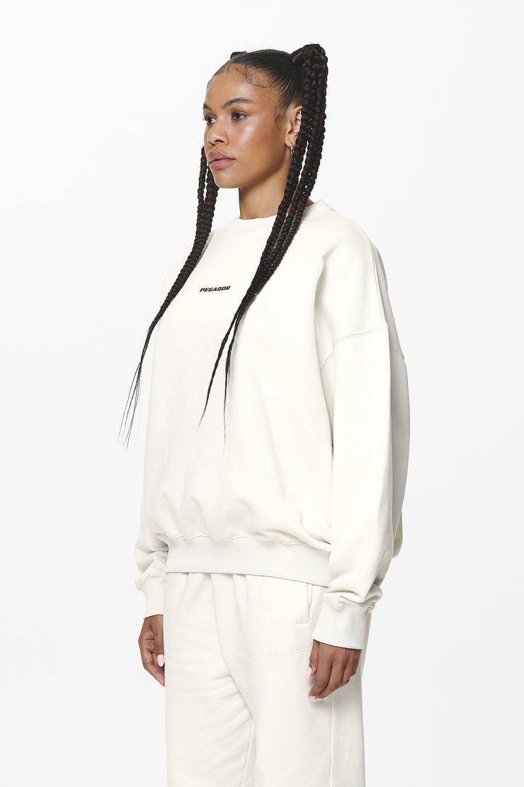 Pegador Aelva Logo Heavy Oversized Crew Neck Washed Salty Cream