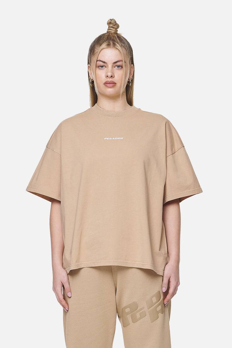 Pegador Arendal Logo Heavy Oversized Tee Washed Safari Sand White