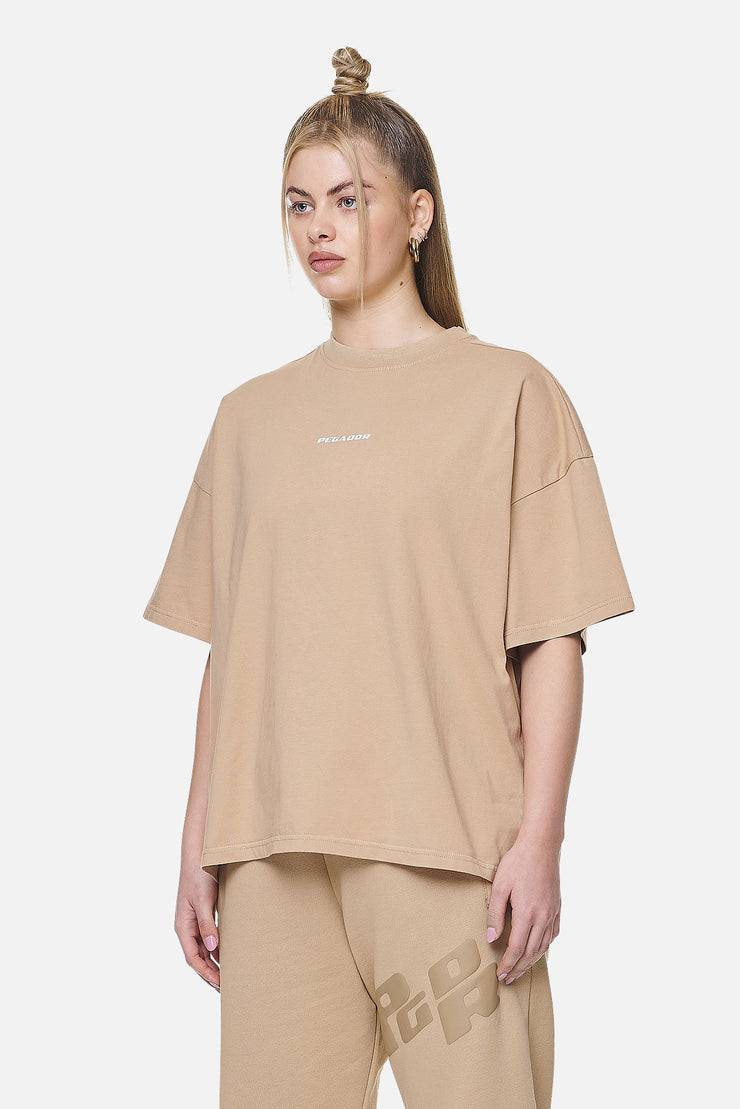 Pegador Arendal Logo Heavy Oversized Tee Washed Safari Sand White
