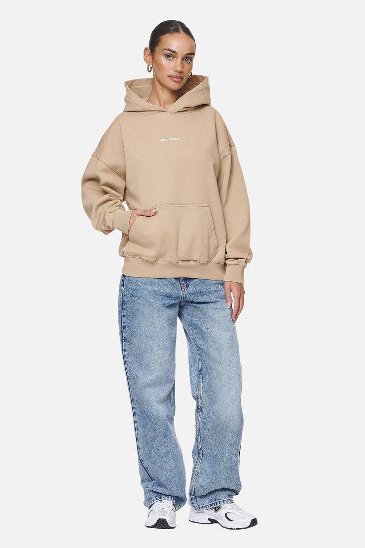 Pegador Atna Logo Oversized Hoodie Washed Safari Sand White