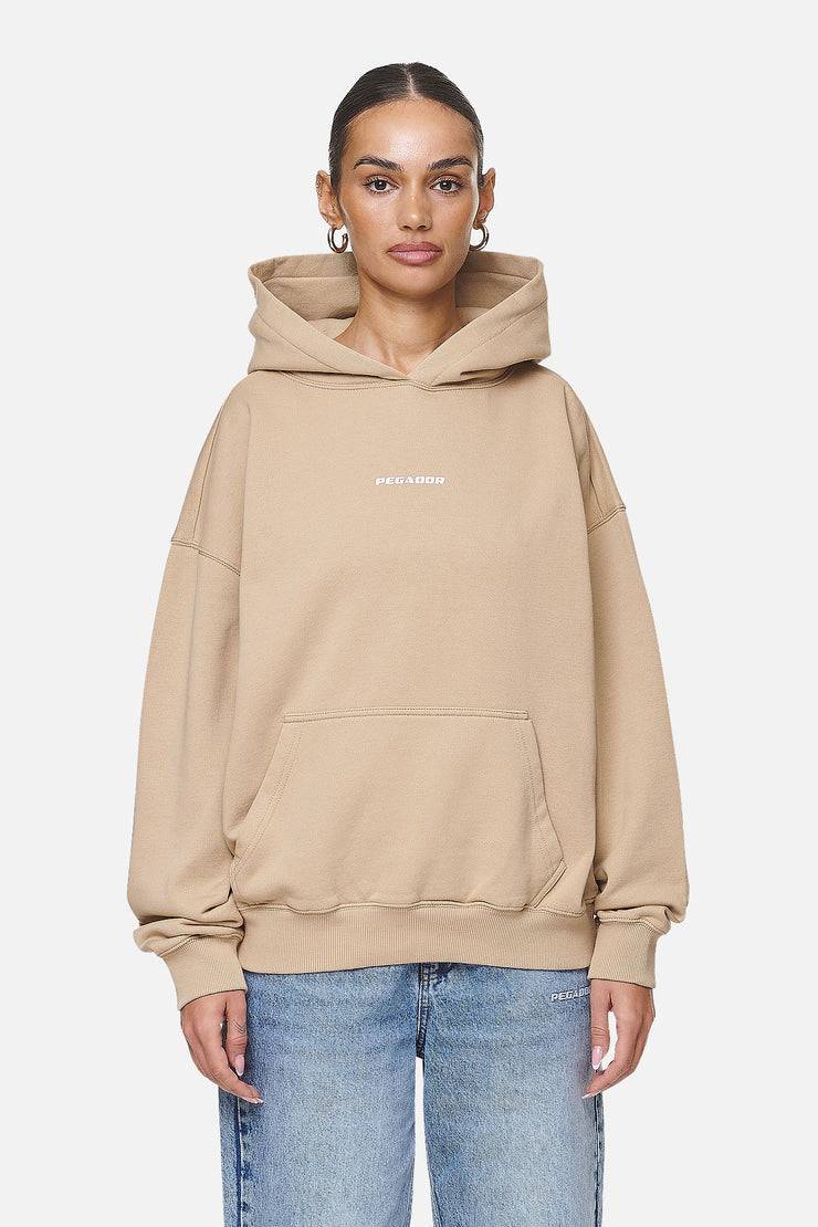 Pegador Atna Logo Oversized Hoodie Washed Safari Sand White