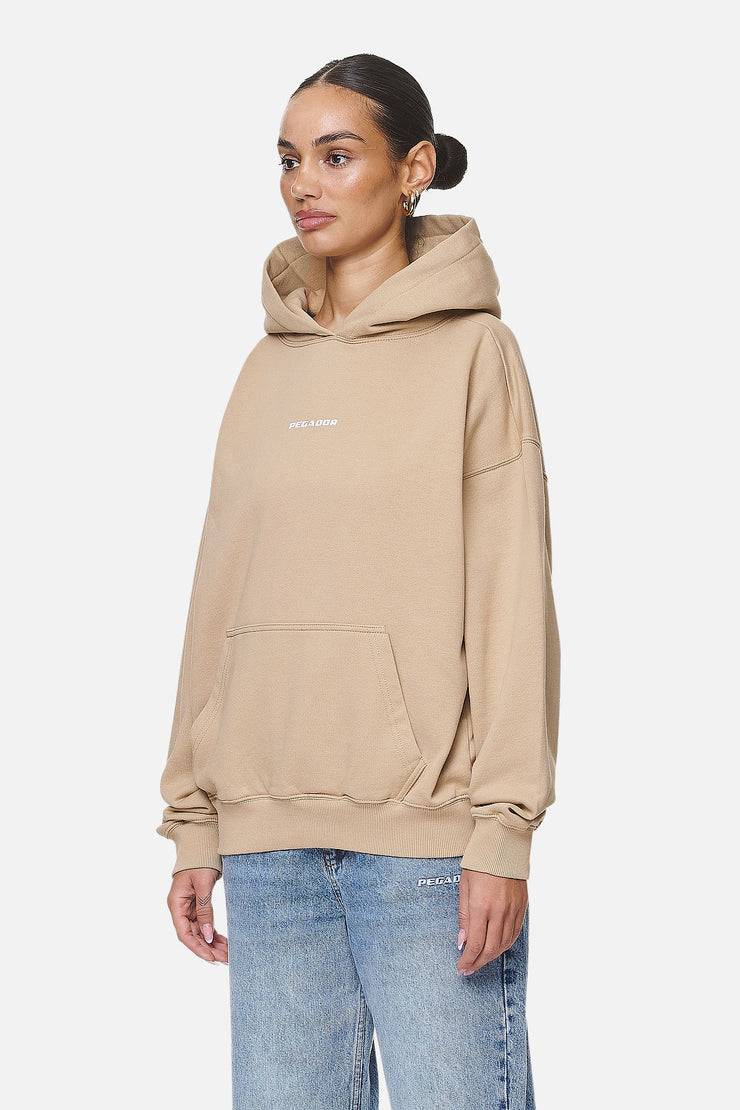 Pegador Atna Logo Oversized Hoodie Washed Safari Sand White