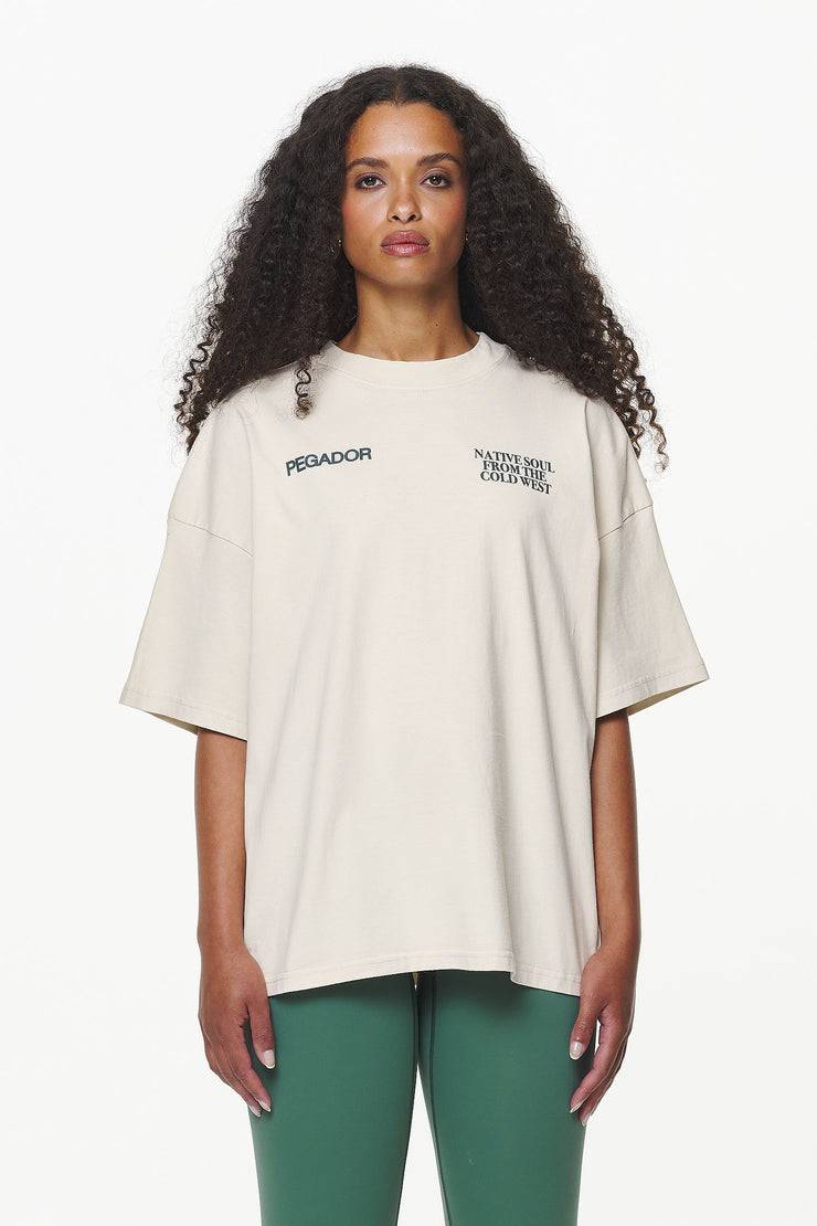 Pegador Cadogan Heavy Oversized Tee Vintage Washed Bone White
