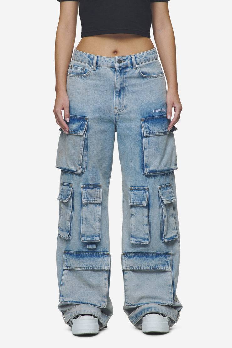 Pegador Celina High Waist Cargo Jeans Washed Pale Blue