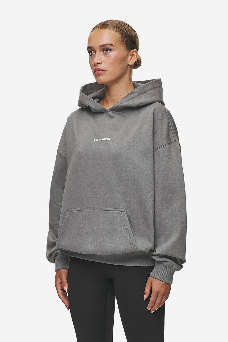 Pegador Clarita Logo Oversized Hoodie Washed Deep Grey White Gum