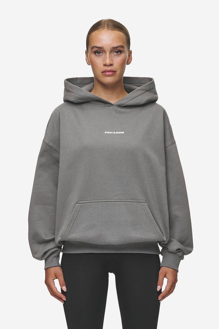 Pegador Clarita Logo Oversized Hoodie Washed Deep Grey White Gum