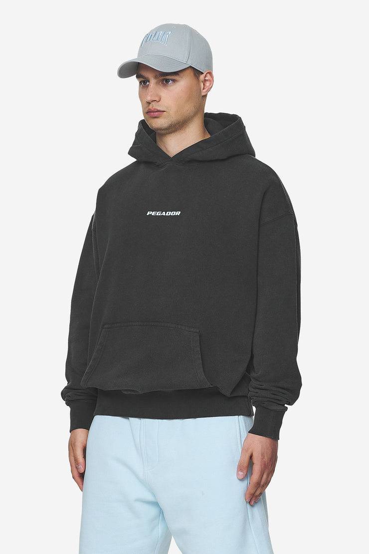 Pegador Colne Logo Oversized Hoodie Vintage Black Baby Blue