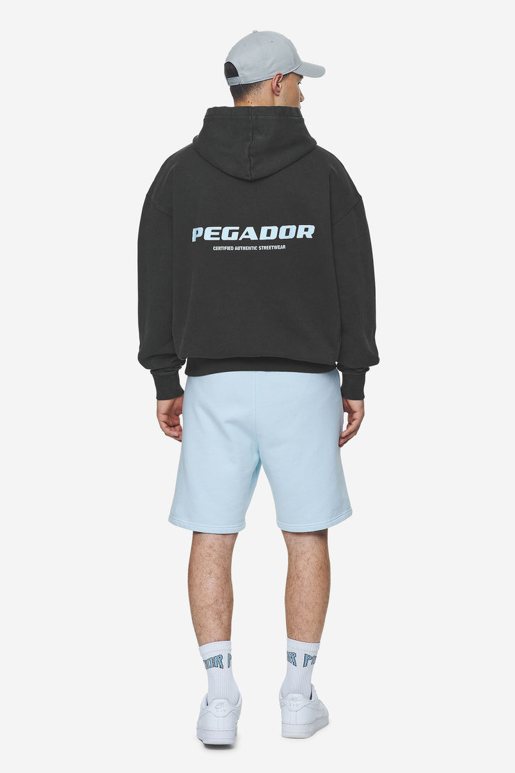 Pegador Colne Logo Oversized Hoodie Vintage Black Baby Blue
