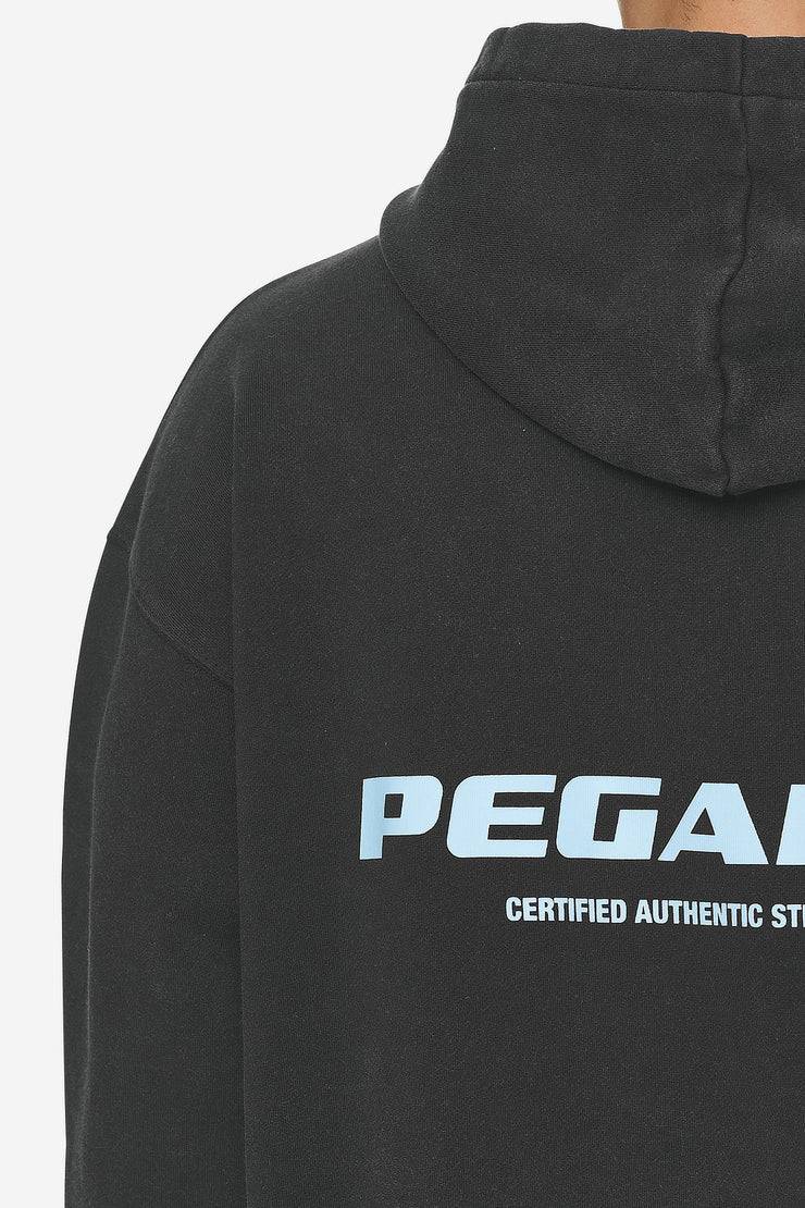 Pegador Colne Logo Oversized Hoodie Vintage Black Baby Blue
