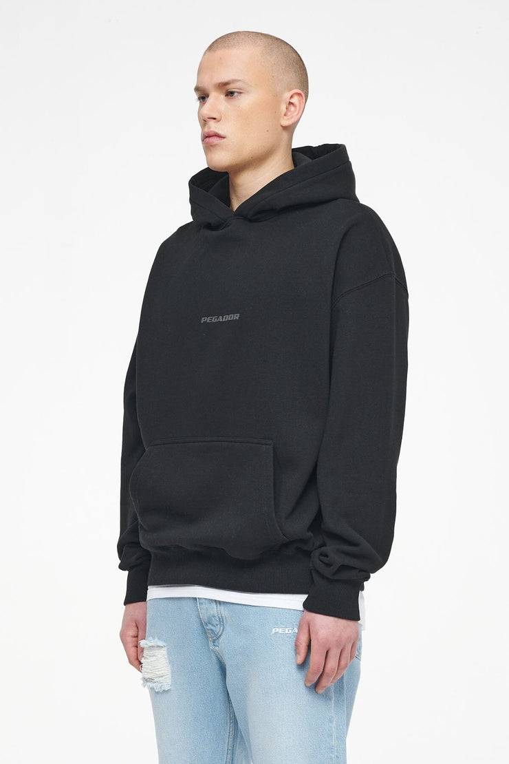 Pegador Colne Logo Oversized Hoodie Vintage Washed Black Ink Gum