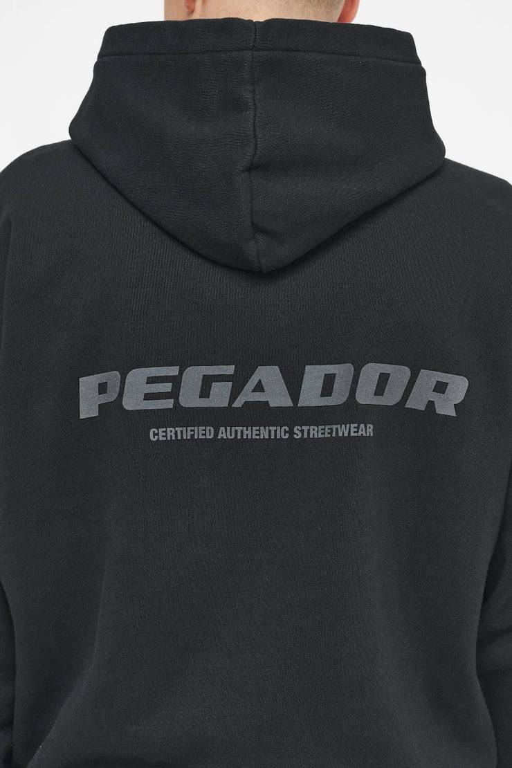 Pegador Colne Logo Oversized Hoodie Vintage Washed Black Ink Gum