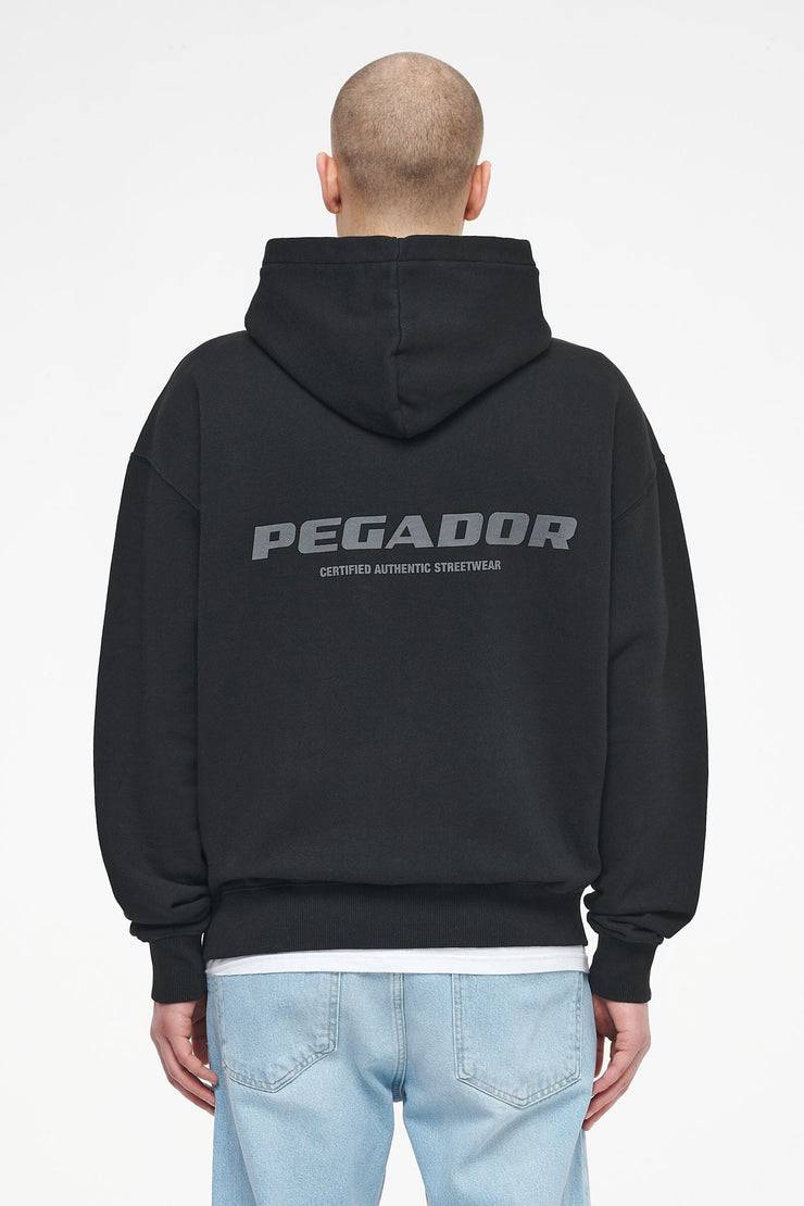 Pegador Colne Logo Oversized Hoodie Vintage Washed Black Ink Gum