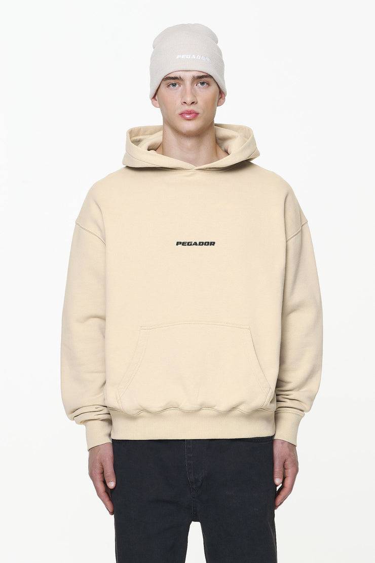 Pegador Colne Logo Oversized Hoodie Vintage Washed Kingdom Beige Gum