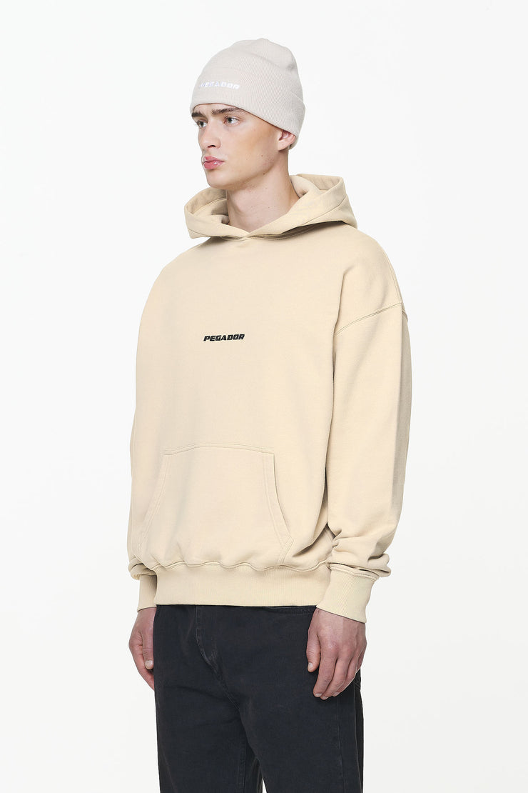 Pegador Colne Logo Oversized Hoodie Vintage Washed Kingdom Beige Gum
