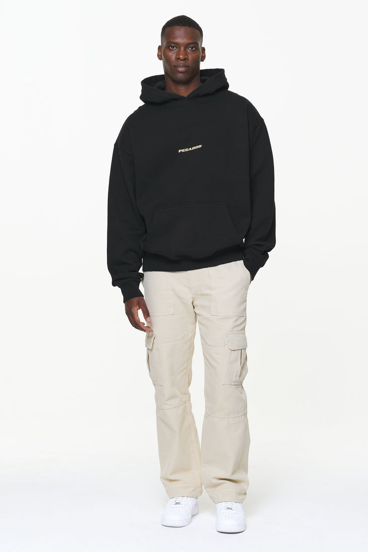 Pegador Colne Logo Oversized Hoodie Vintage Washed Onyx Black Gum