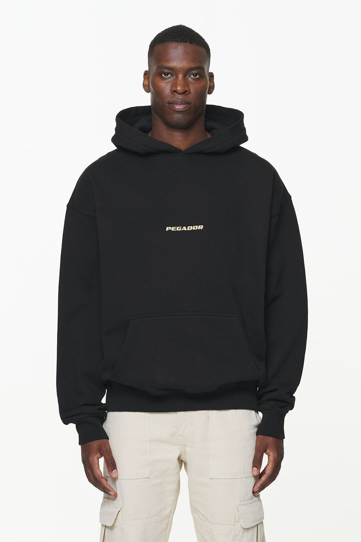 Pegador Colne Logo Oversized Hoodie Vintage Washed Onyx Black Gum