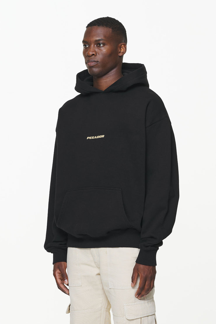 Pegador Colne Logo Oversized Hoodie Vintage Washed Onyx Black Gum