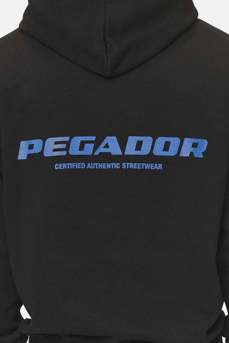 Pegador Colne Logo Oversized Hoodie Washed Black Retro Blue