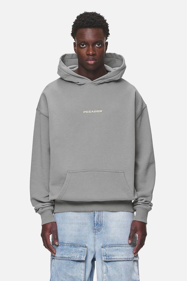 Pegador Colne Logo Oversized Hoodie Washed Cool Grey Desert Sand