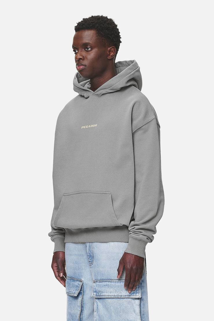 Pegador Colne Logo Oversized Hoodie Washed Cool Grey Desert Sand