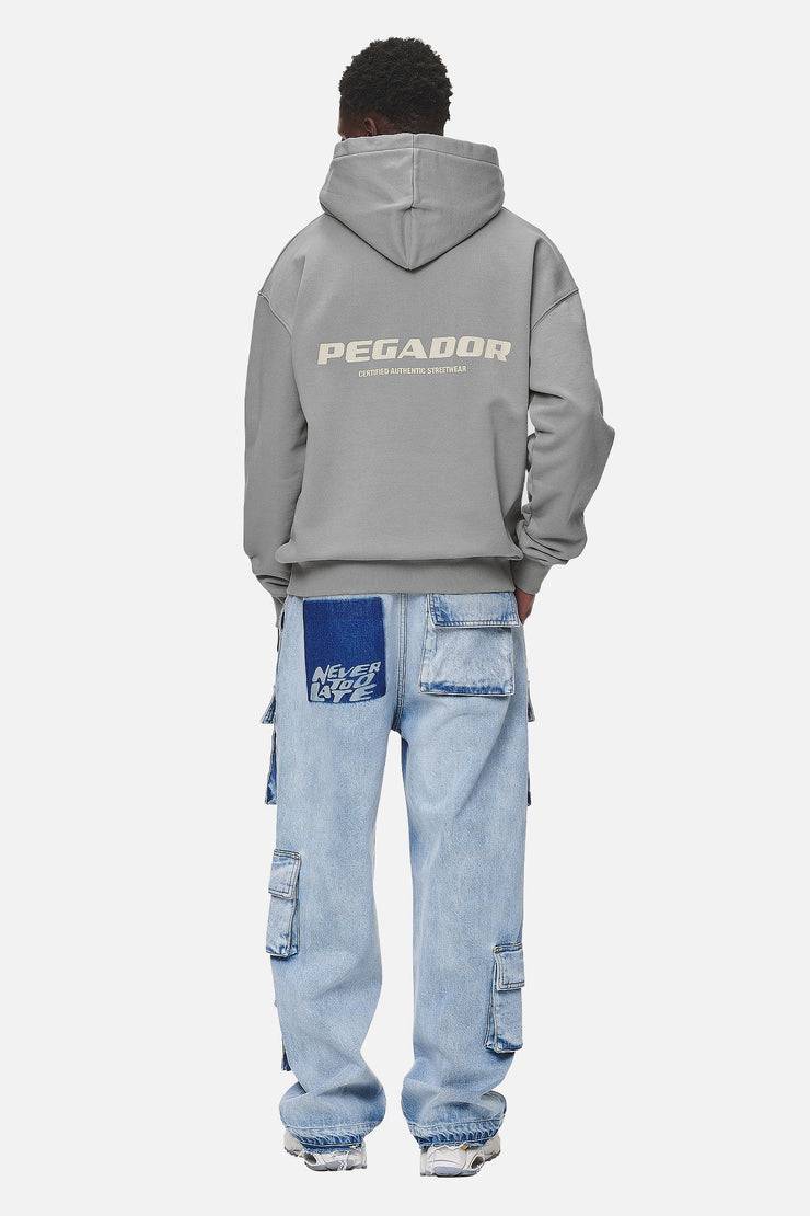 Pegador Colne Logo Oversized Hoodie Washed Cool Grey Desert Sand