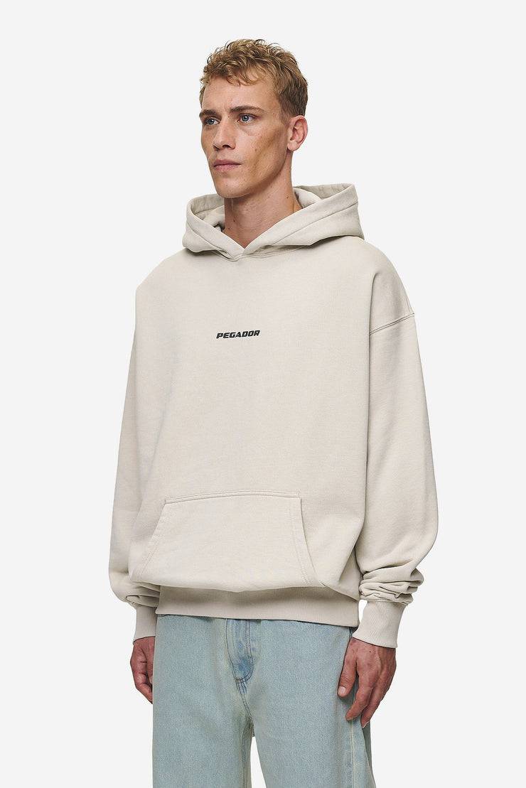 Pegador Colne Logo Oversized Hoodie Washed Light Beige Anthracite