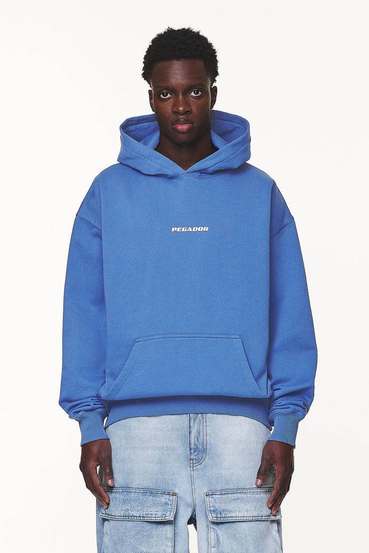 Pegador Colne Logo Oversized Hoodie Washed Retro Blue