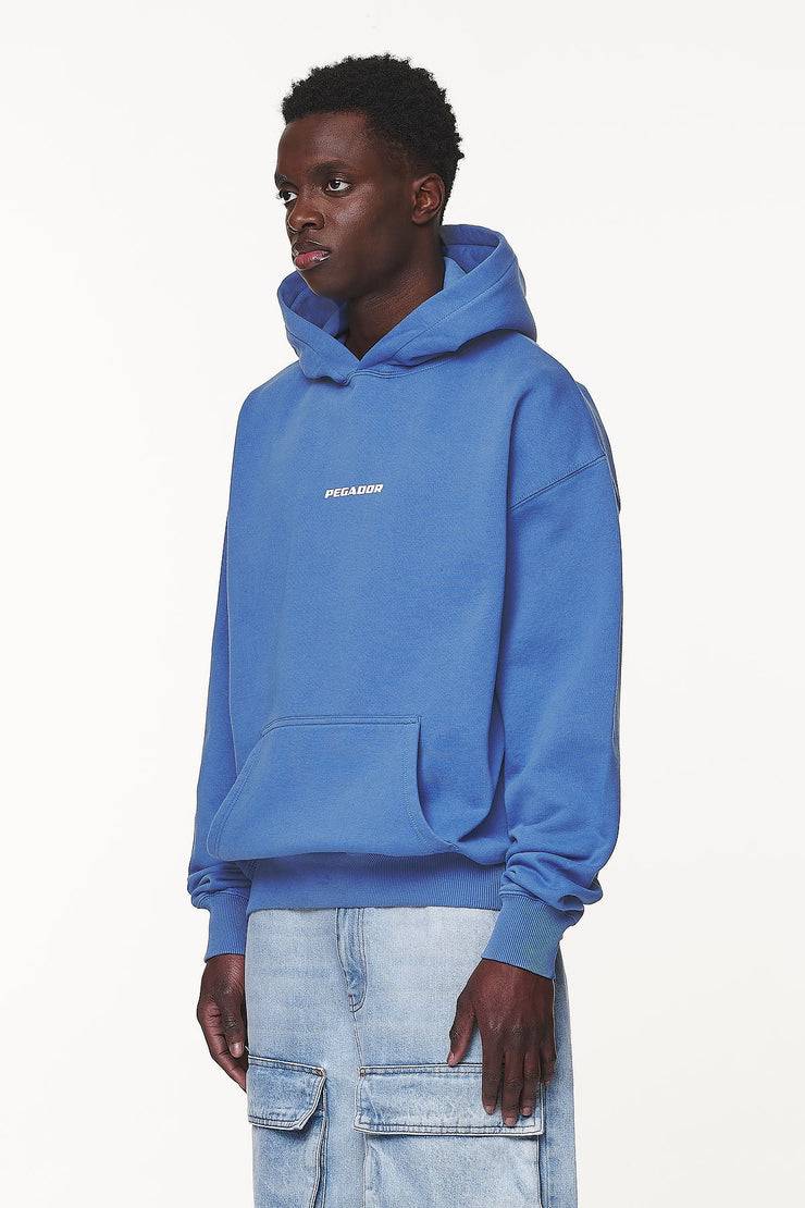 Pegador Colne Logo Oversized Hoodie Washed Retro Blue