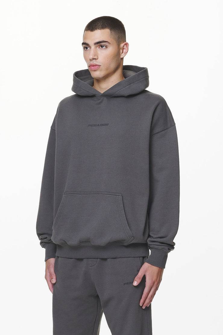 Pegador Colne Logo Oversized Hoodie Washed Volcano Grey
